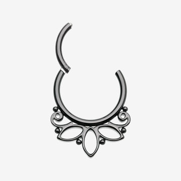 Detail View 1 of Blackline Lotus Floral Filigree Elegance Clicker Hoop Ring